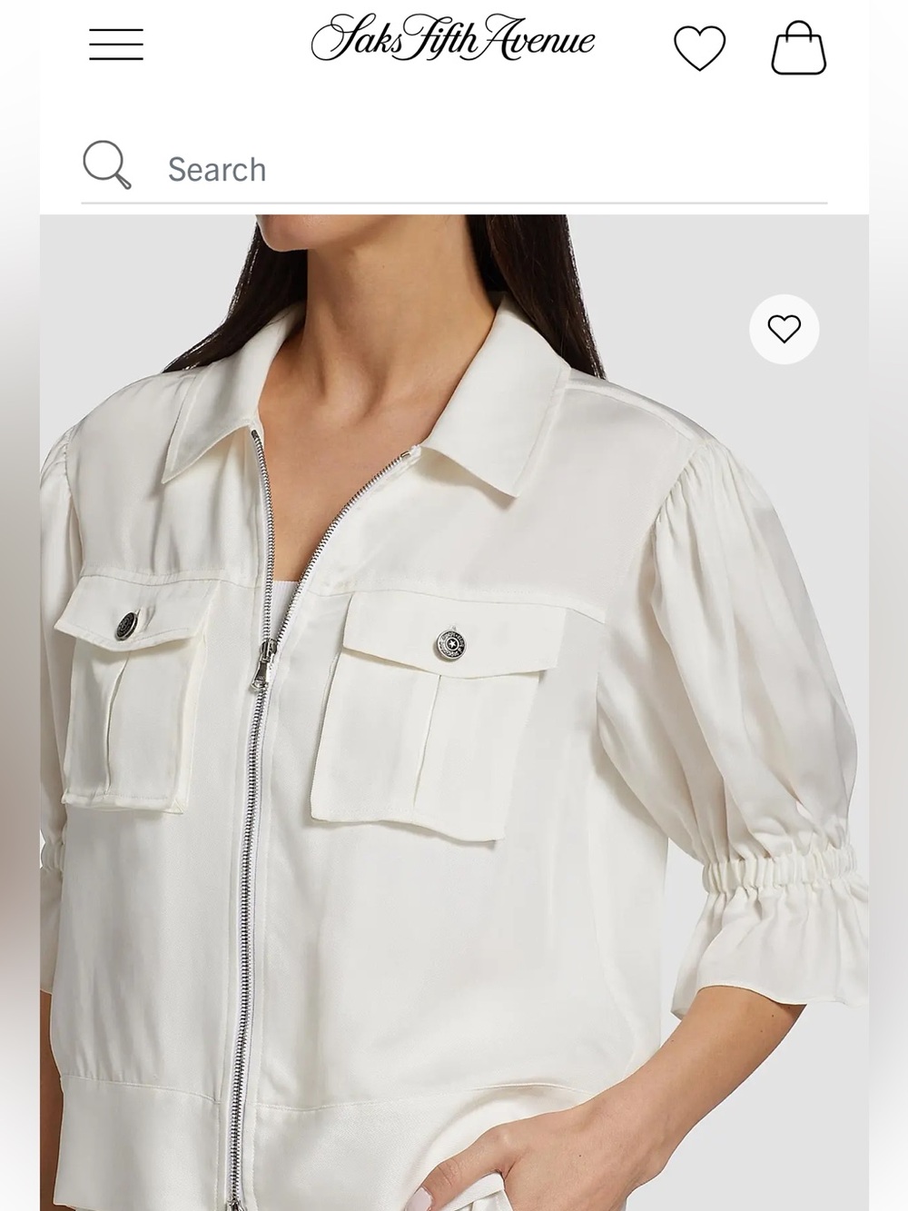 cinq a sept Cream Holly Puff Sleeve Zip-Front Utility Jacket with Pockets